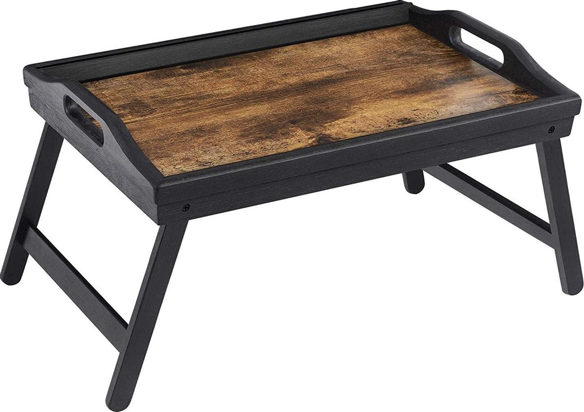 Nancy's Stonecrest Bedblad - Ontbijtblad - Dienblad - Laptopstandaard - Inklapbare Poten - Mobiel Houder - Bamboe - Vintage - Bruin - Zwart - 45 x 30 x 26 cm