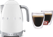 Smeg regelbare waterkoker KLF04WHEU - wit + Maxxo dubbelwandige glazen - 2 stuks