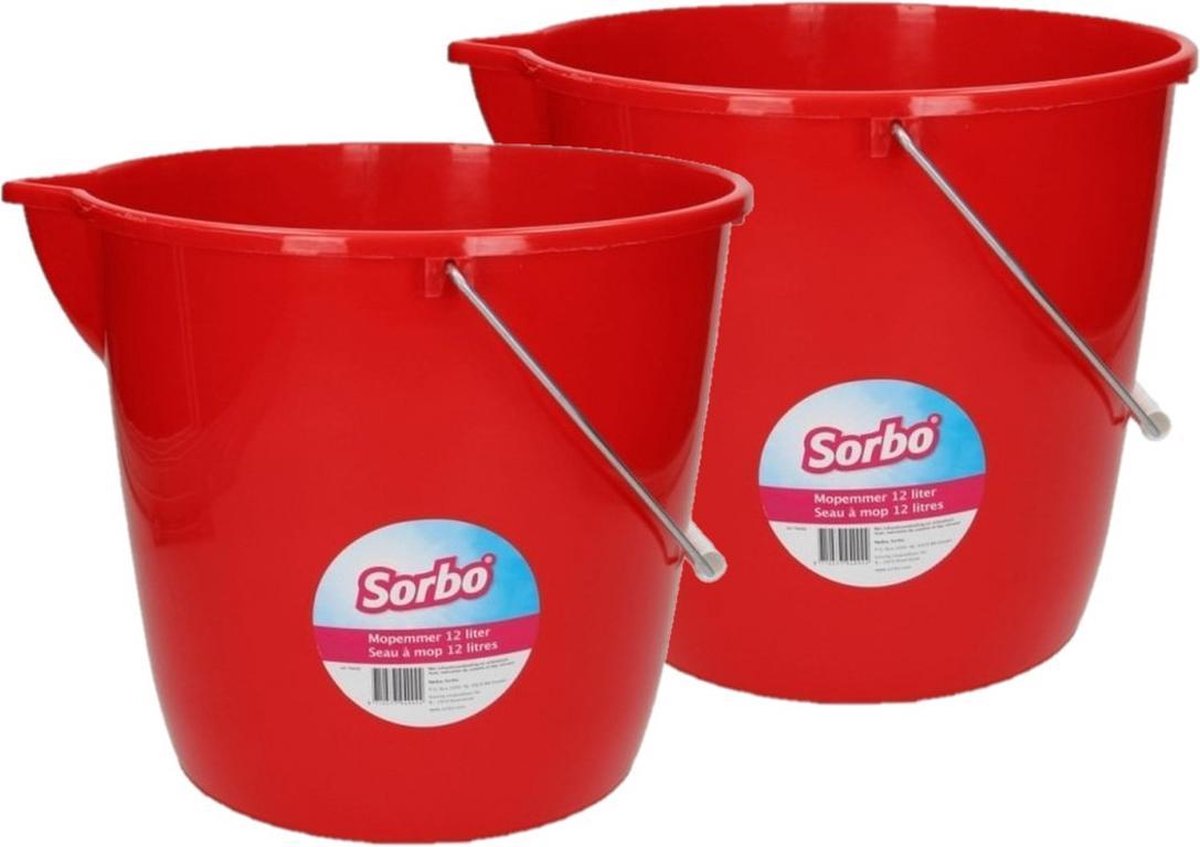 5x stuks sorbo mop/schoonmaak emmer rood - 12 liter - emmer met maataanduiding en schenktuit