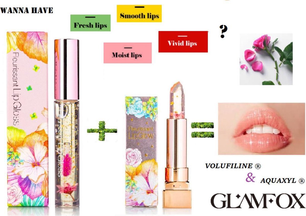 GLAMFOX – Peach Flower – Lipgloss & Lipstick Set – 24K Gold - Lip Plumper – Lip Gloss - Long Lasting – Korean Skincare - 2 Stuks