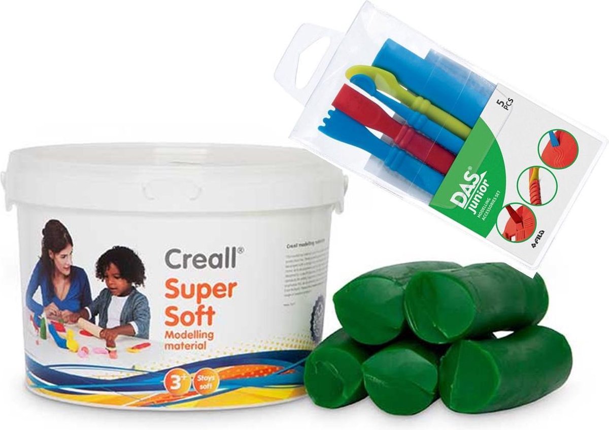 Creall Soft klei (preservative free) GROEN + klei gereedschap 5 delig plastic