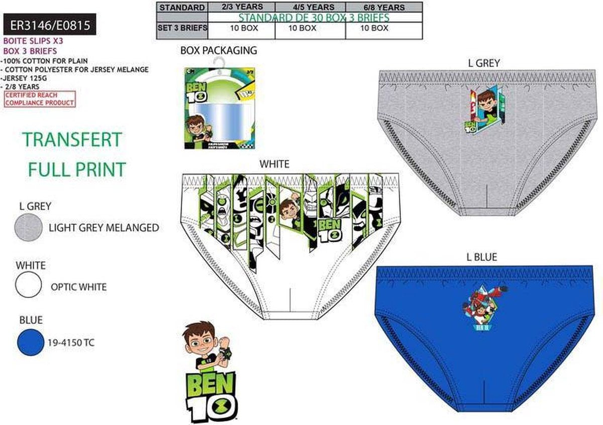 ben 10 - 3 x onderbroek maat 4/5 jaar