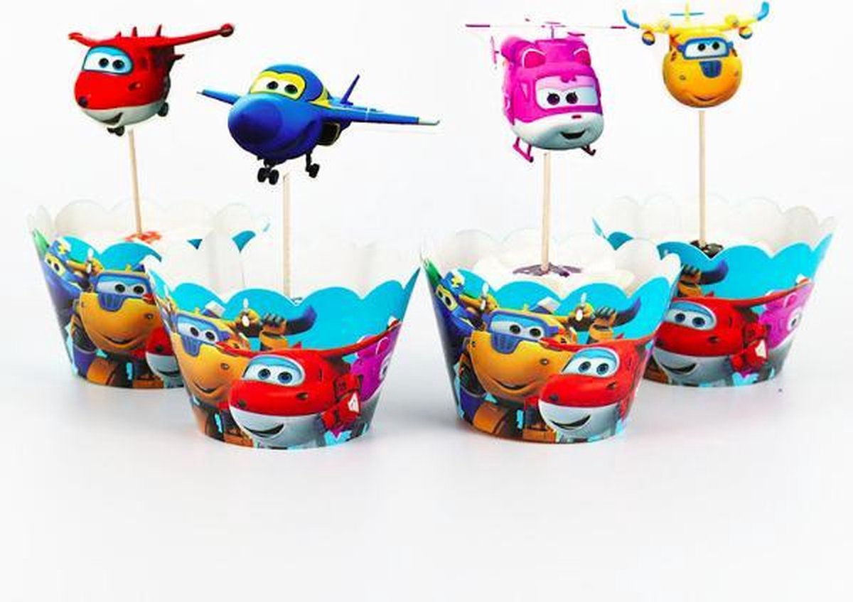 ProductGoods - 12 Stuks Airport Mini Cupcake Bakjes + 12 Cupcake Airport Versiering  - Kinderen - Kinderfeestje - Party - Taart Decoraties - Verjaardag Decoratie - Happy Birthday  - Airport - Omslagen - Omslag - mini cupcake vormpjes