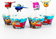 ProductGoods - 12 Stuks Airport Mini Cupcake Bakjes + 12 Cupcake Airport Versiering  - Kinderen - Kinderfeestje - Party - Taart Decoraties - Verjaardag Decoratie - Happy Birthday  - Airport - Omslagen - Omslag - mini cupcake vormpjes