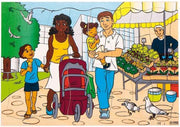 Puzzel Familie op de markt - kinderpuzzel (40 x 28 cm) - voor kinderen vanaf 3 jaar - 32 stukjes