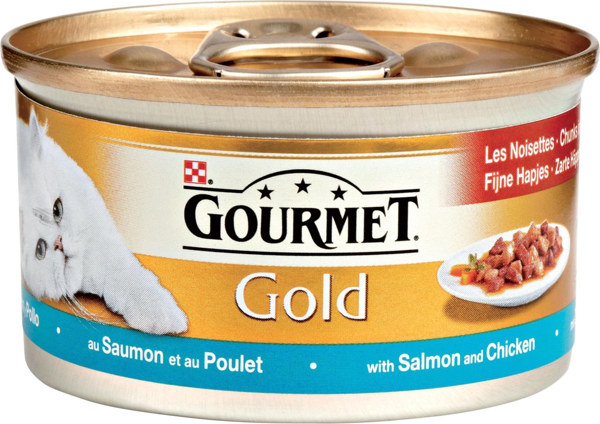 Gourmet Gold Fijne Hap 85 g - Kattenvoer - 24 x Zalm&Kip
