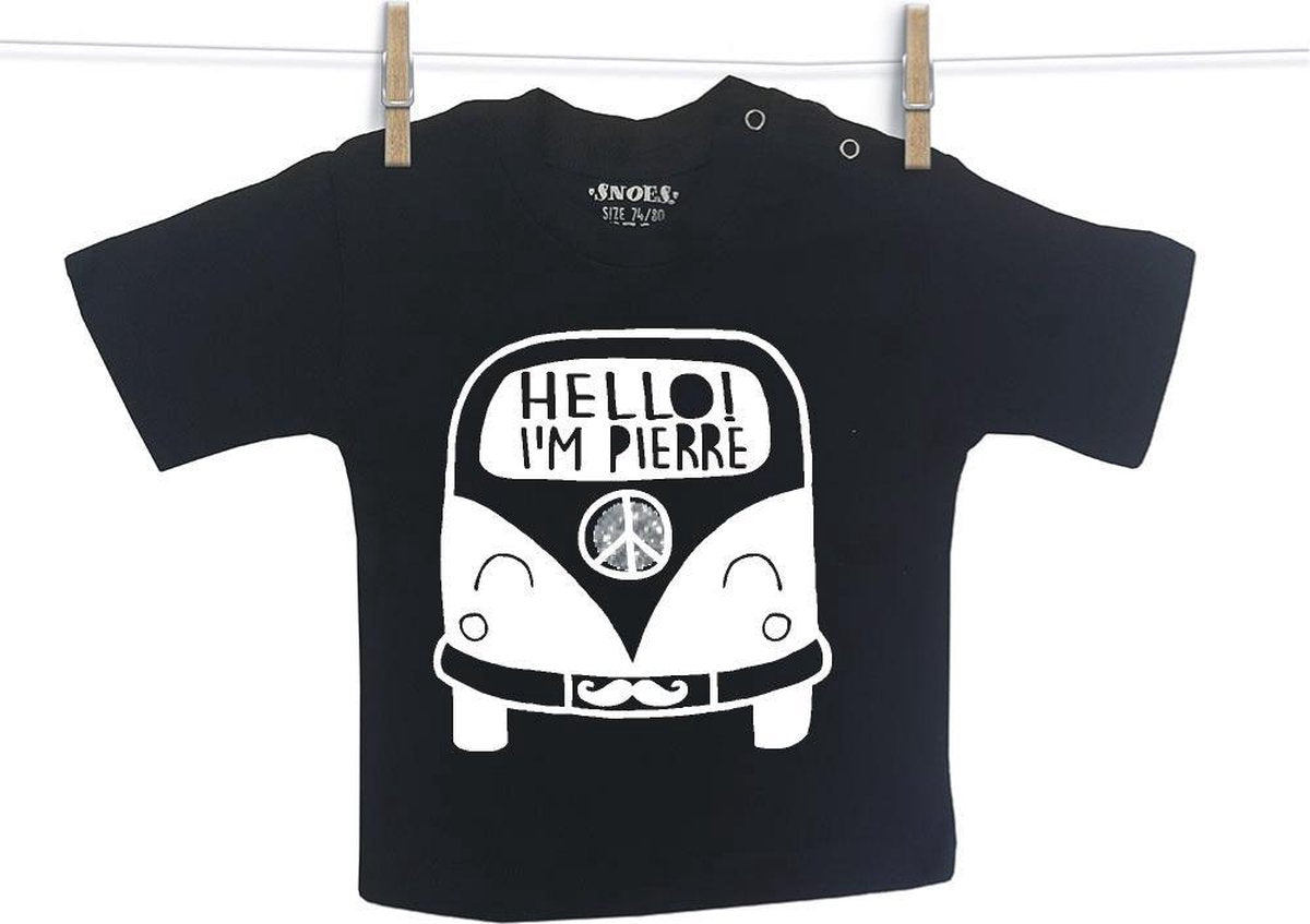 Baby Shirt zwart korte mouw Snoes Bus Pierre geper 50/56