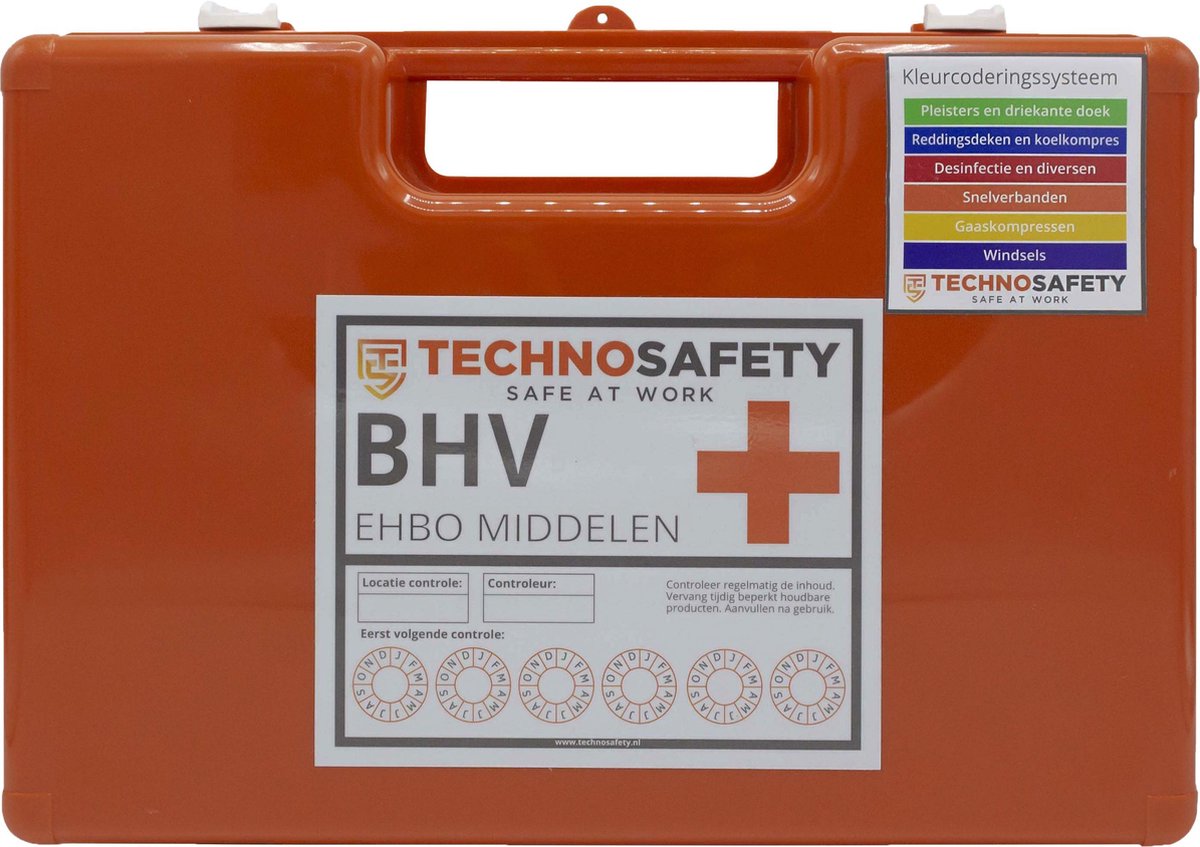 Technosafety EHBO Koffer BHV - A Basis - Oranje Koffer - Inclusief Wandhouder - Bevestigingsmateriaal