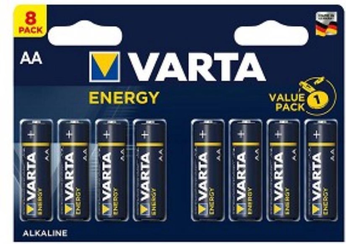 Varta ENERGY  alkaline batterijen AA blister per 8. (hangverpakking)