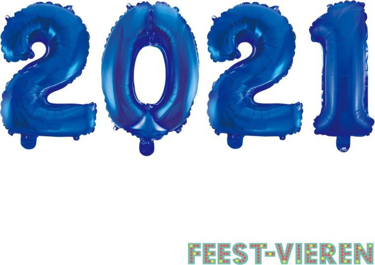 Folieballon 2021 blauw 86cm | Oud & Nieuw Versiering | Nieuwjaar ballonnen