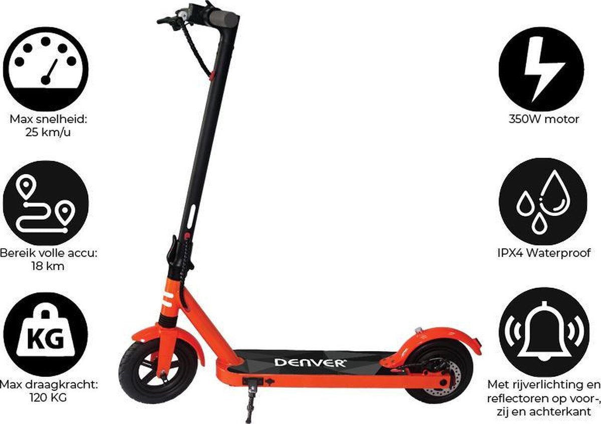 Denver SEL-85350F - Elektrische step voor kinderen & volwassenen - 8.5" Wielen - 25 km/u - E-Step met aluminium frame - actieradius 18KM - Inklapbaar - Met LED verlichting voor & achter - E-Scooter - Oranje
