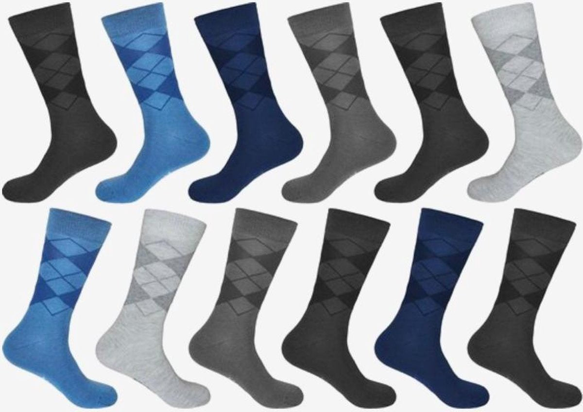 GIANVAGLIA HEREN SOKKEN - KATOEN - 12 PAAR - MULTIPACK - ARGYLE - GERUIT - MAAT 43-46
