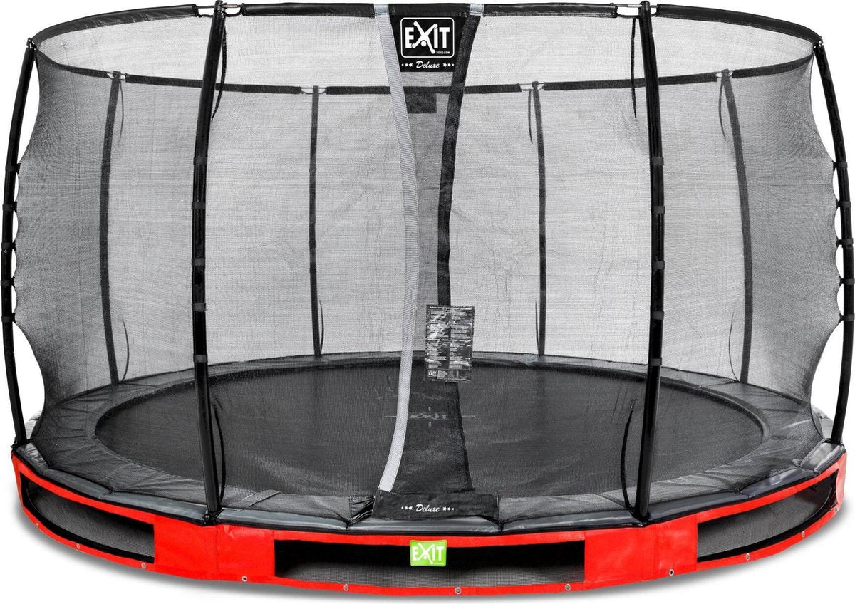 Trampoline EXIT Elegant Premium inground - ø366cm met Deluxe veiligheidsnet - rood