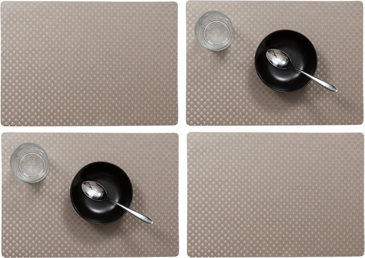 Set van 10x stuks stevige luxe Tafel placemats Zafiro taupe/grijs 30 x 43 cm - Met anti slip laag en PU coating toplaag