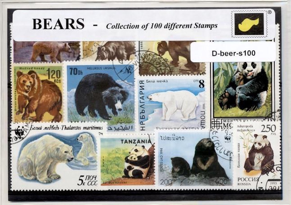 Beren – Luxe postzegel pakket (A6 formaat) : collectie van 100 verschillende postzegels van beren – kan als ansichtkaart in een A6  envelop - authentiek cadeau - kado -kaart - dieren - bruine beer - zwarte beer - grizzly - alaska - canada - panda