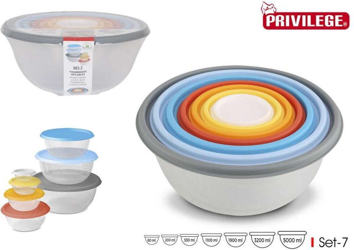 Set van 7 ronde stapelbare lunchboxen- trommels- Broodtrommels- Bakjes- Voorraardbakken-