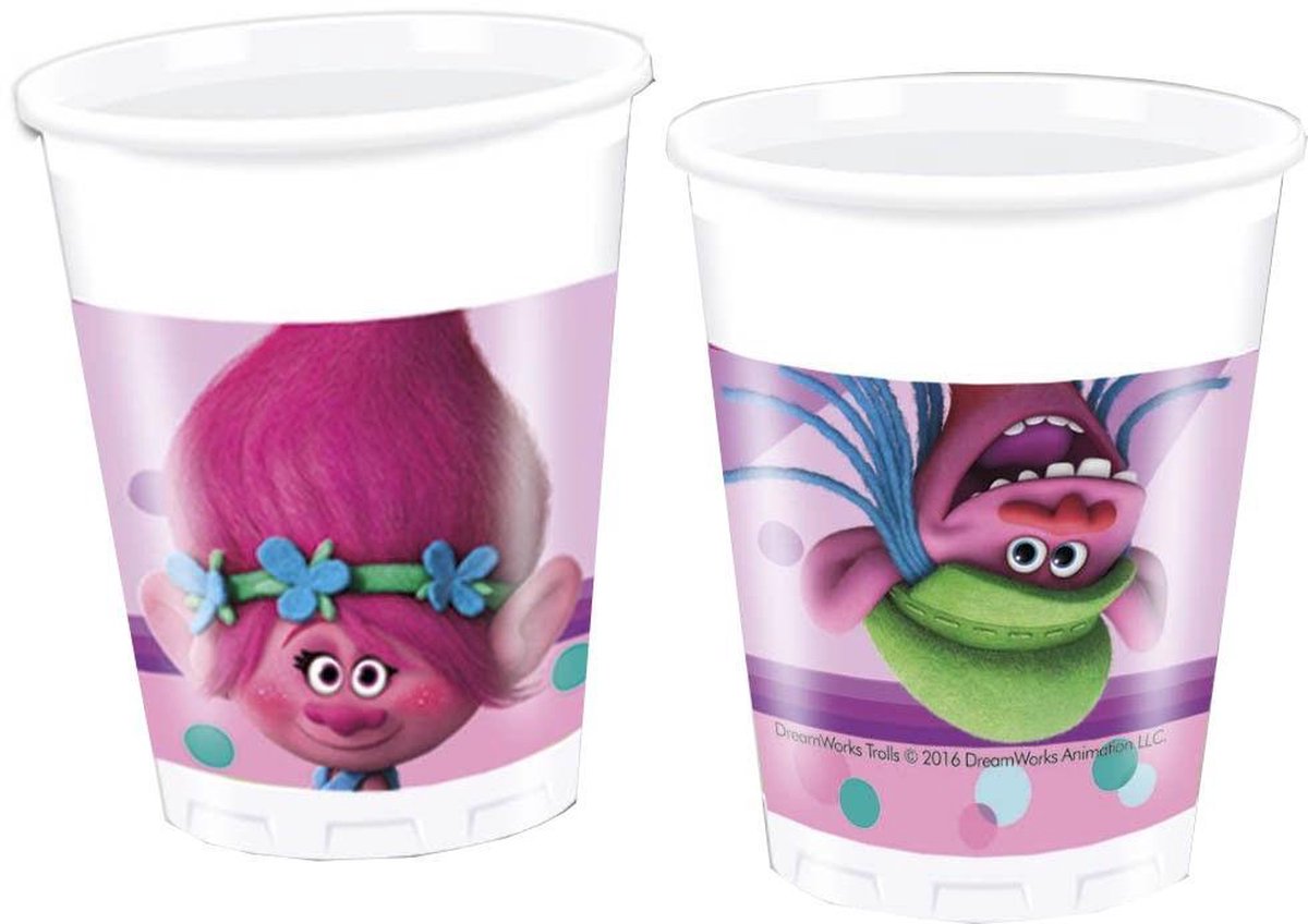 Dreamworks Feestbekers Trolls Paars 200 Ml 8 Stuks