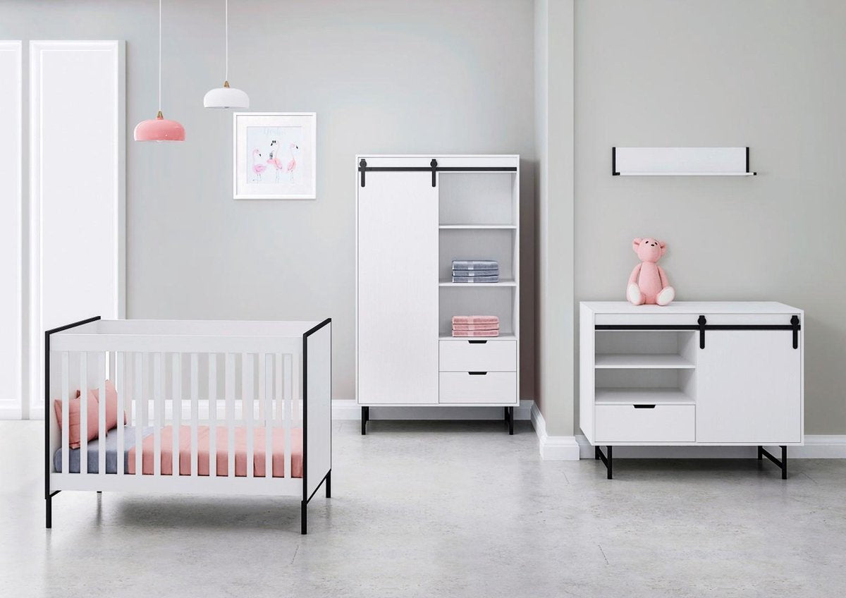 Cabino Babykamer Dalton - Babybed & Commode & Kledingkast - Verstelbare bodem - Wit