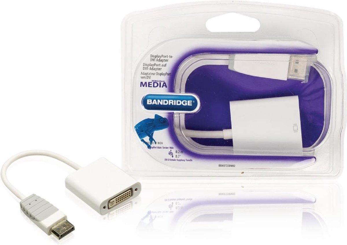 Bandridge witte DisplayPort mannelijk naar DVI-I Dual Link 24+5pins vrouwelijk adapter kabel - 0