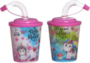 4 stuks 3D bekers Girls unicorn - uiltjes met deksel en rietje