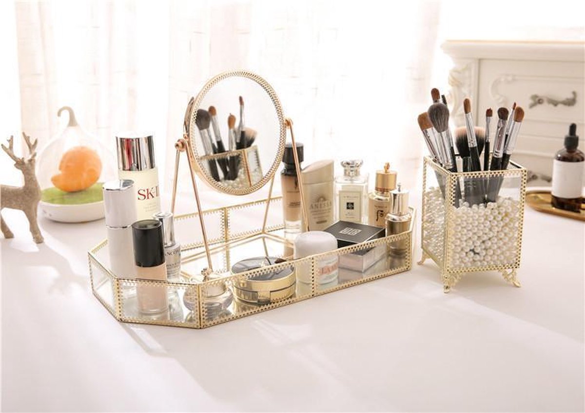 Make-up Spiegel|Gouden Frame|360° verstelbaar|24x17cm