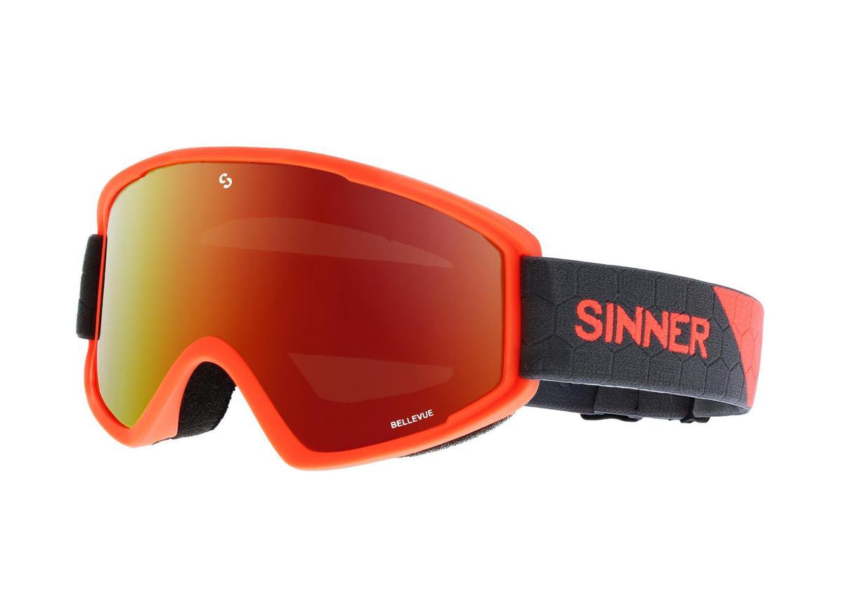 Sinner Bellevue Unisex Skibril - Matte Neon Orange  - Double Full Red Mirror