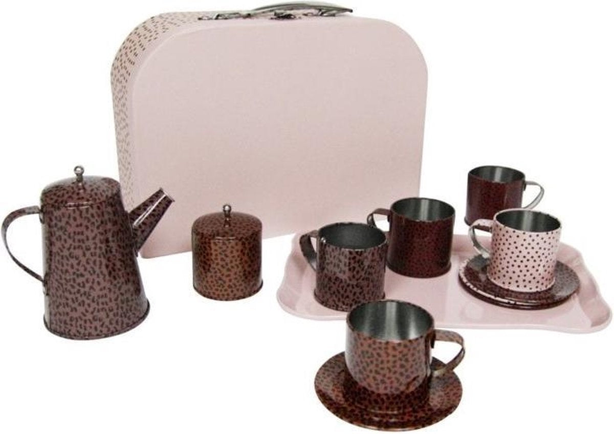 vanPauline Kinder Serviesje / Speelservies / Theeset met Koffer - Verjaardag Cadeau meisje 3 jaar / 4 jaar / 5 jaar / 6 jaar Multicolour