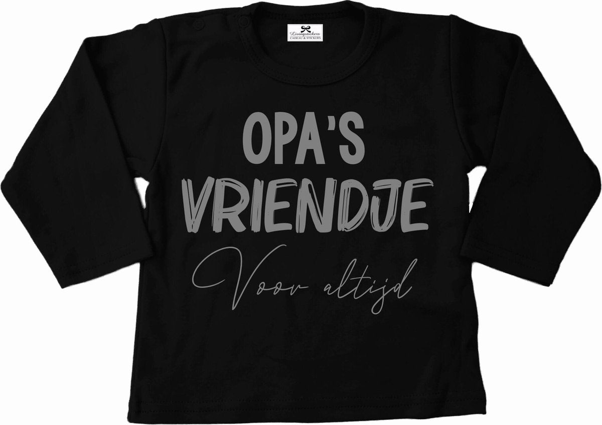 T-Shirt baby-dreumes-opa's vriendje voor altijd-zwart-zilver-Maat 80