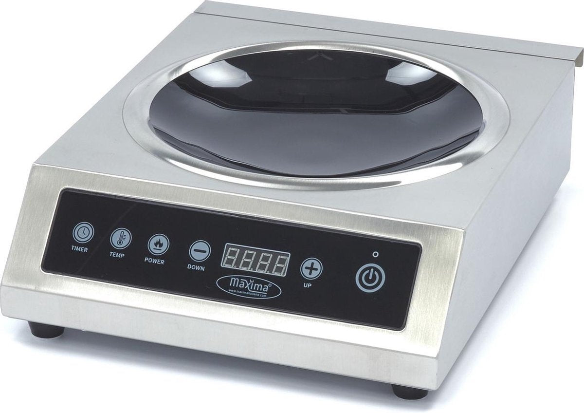 Inductie Wok / Wokbrander 3500 Watt - tot 240 Graden - Timer - Touch Bediening - RVS Behuizing - Vrijstaand Model - Professionele Wokbrander - Maxima