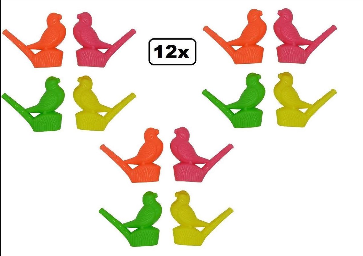 12x Vogel waterfluitjes 4 assortie