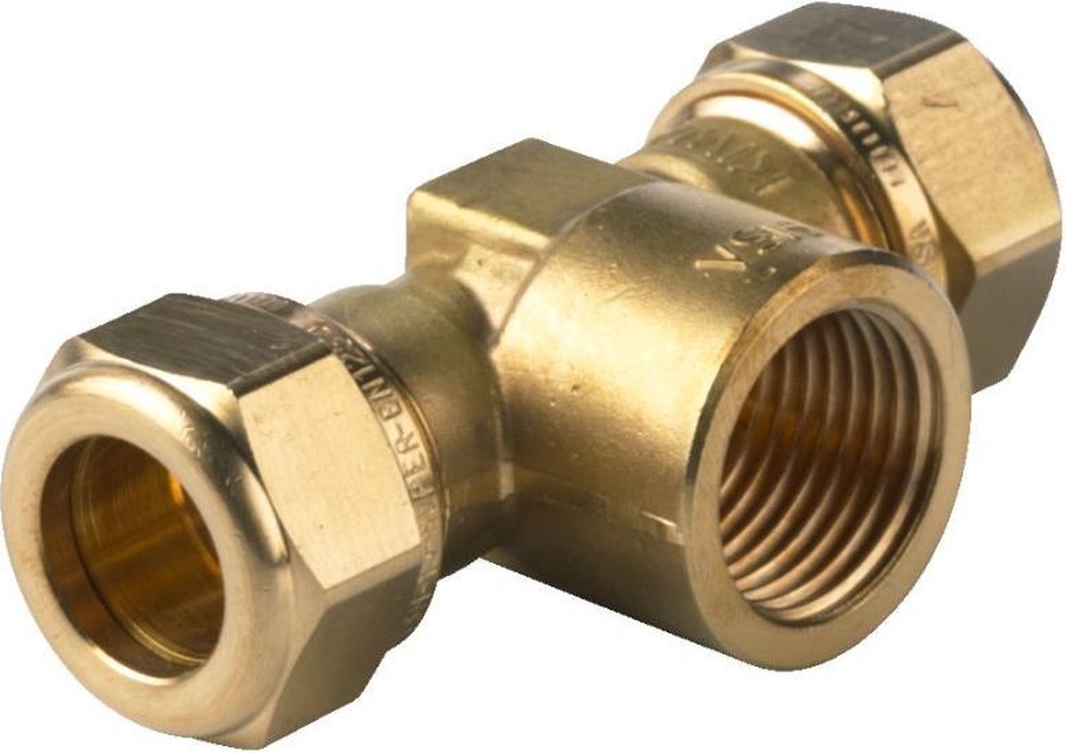 VSH Super Knel knel T-stuk verlopend vernikkeld bi.dr 28x1/2x28mm gastec / kiwa m. lange binnedraad