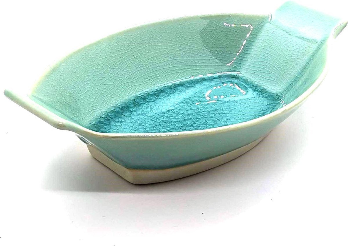 Tapasschaal - Snackschaal - Tapas bootvorm - Handgemaakt en geschilderd - Turquoise - 21.5x12.5x5 cm (4 stuks)
