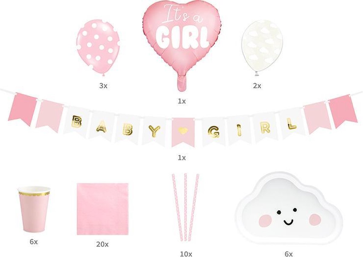 Babyshower pakket - It's a girl - meisje - 49-delig