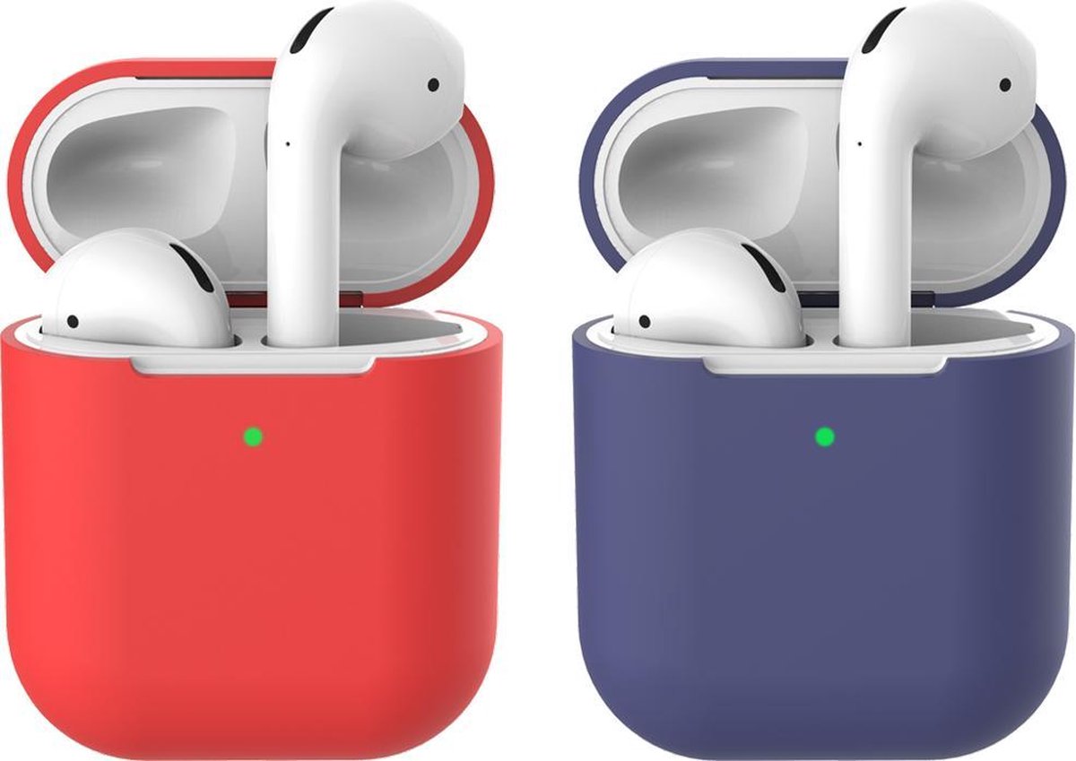 2 beschermhoesjes voor Apple Airpods - Rood & Donker Blauw - Siliconen case geschikt voor Apple Airpods 1 & 2