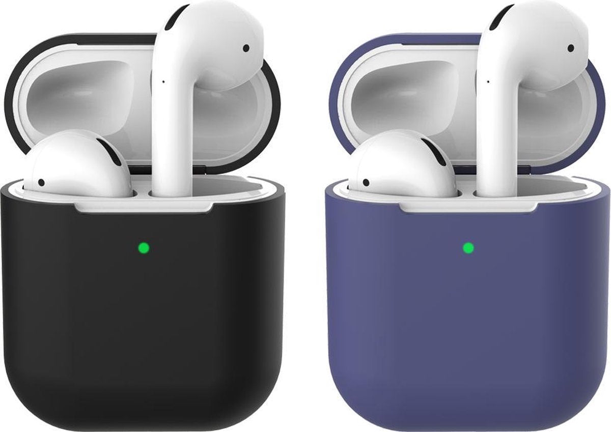 2 beschermhoesjes voor Apple Airpods - Zwart & Donker Blauw - Siliconen case geschikt voor Apple Airpods 1 & 2
