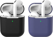 2 beschermhoesjes voor Apple Airpods - Zwart & Donker Blauw - Siliconen case geschikt voor Apple Airpods 1 & 2