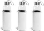 6x Glazen waterflessen/drinkflessen met witte soft shell hoes 520 ml - Sportfles - Bidon