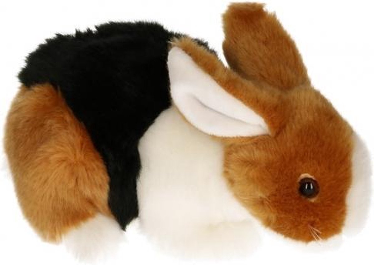 Pluche konijn knuffel bruin/zwart/wit 20 cm