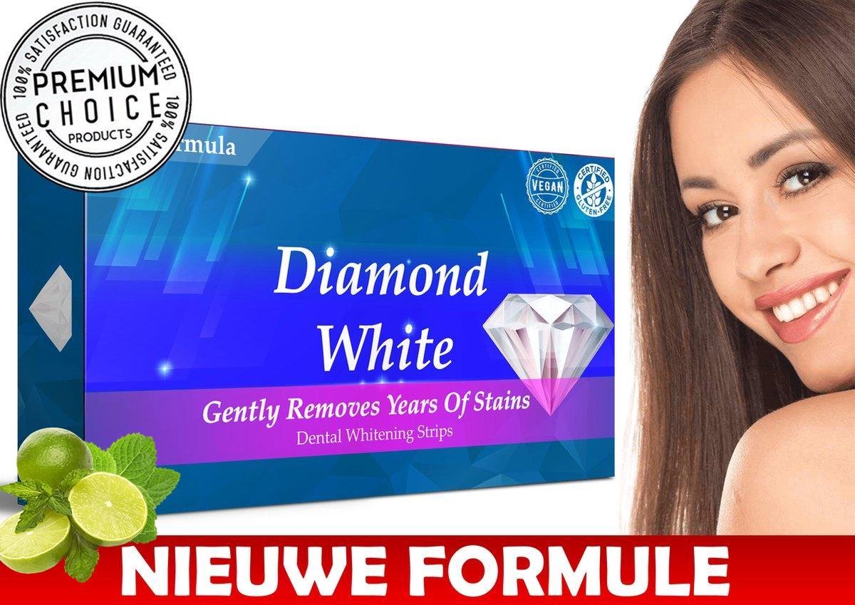 Diamond White - Teeth Whitening Strips - 28x Tandenbleek Strips - Zonder Peroxide (0%)- 100% Vegan & Gluten Free - White Strips Tanden - Tandenbleekset - Ideaal Cadeau - Tropical Mint