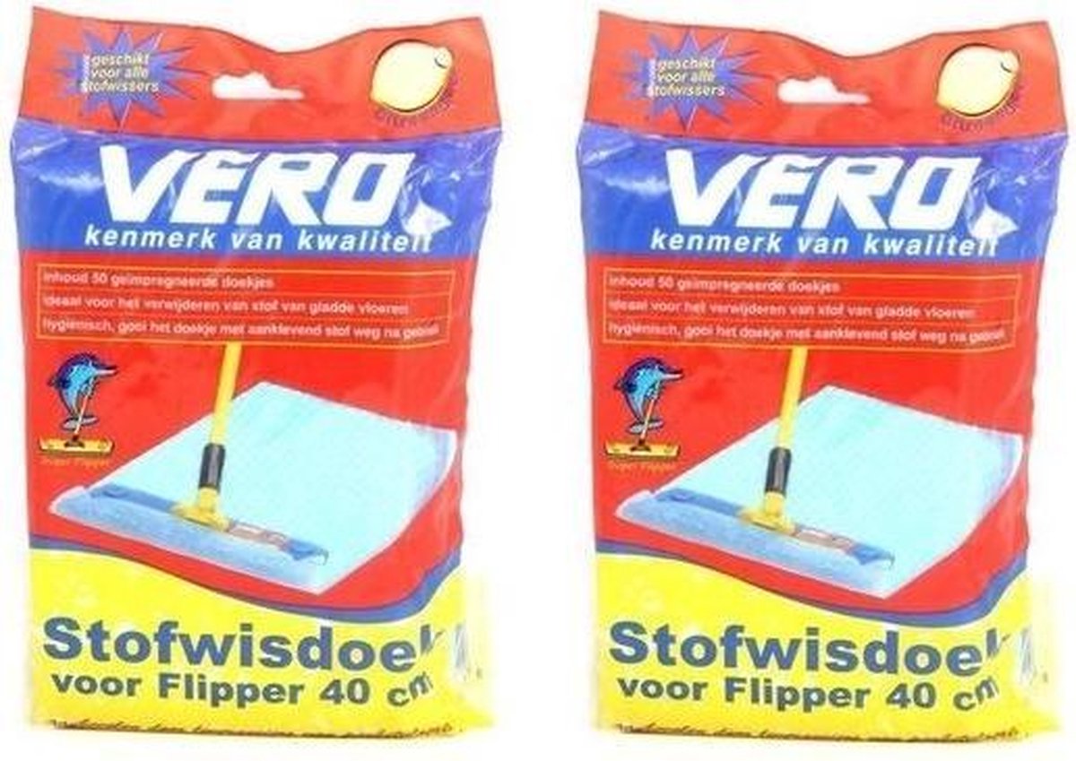 Vero Flipper Stofwisdoek - 40x25cm - 100 stuks (2x50) - Navulverpakking Duopack