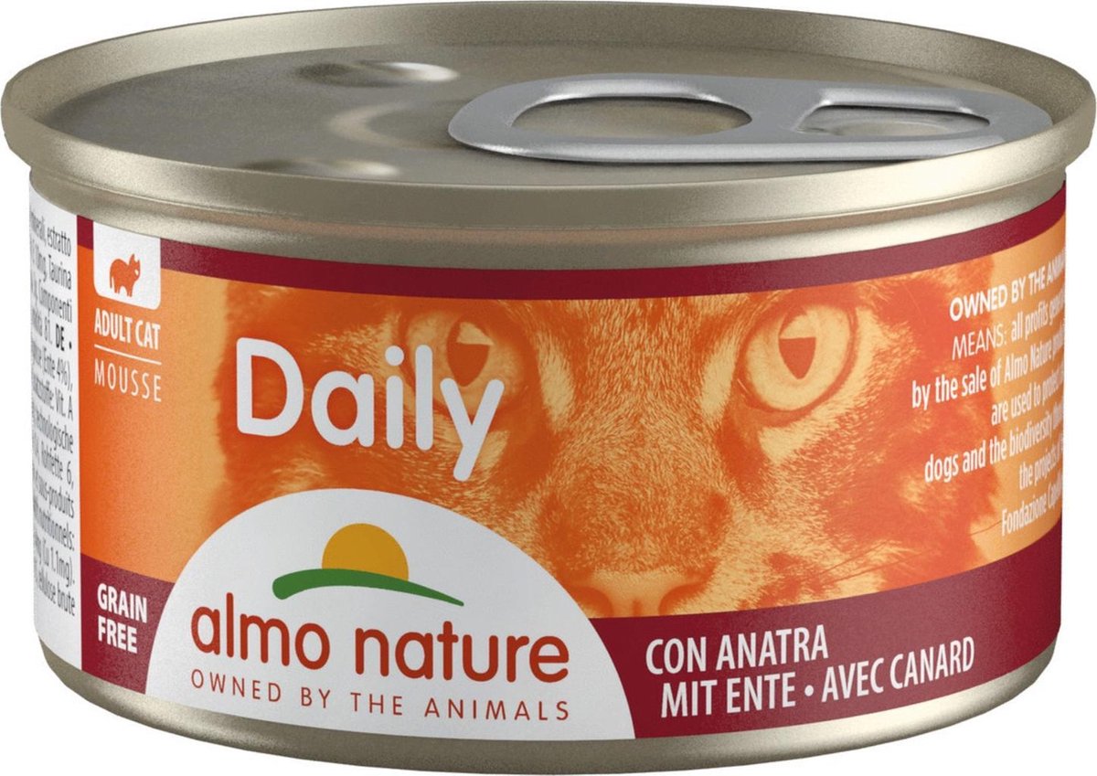 Almo kattenvoer mousse voor volwassene kat met eend 85gram 1x24 stuks