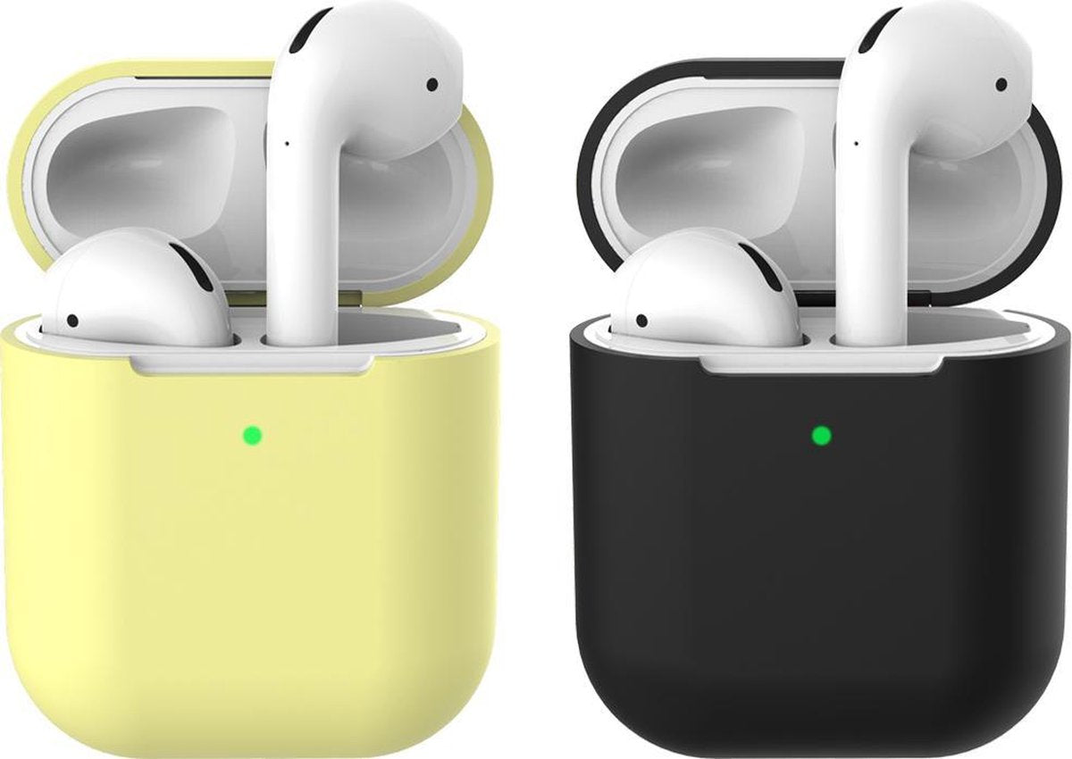 2 beschermhoesjes voor Apple Airpods - Geel & Zwart - Siliconen case geschikt voor Apple Airpods 1 & 2