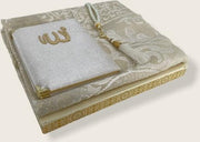 Fluwelen Yasin Mushaf boekje met gebedskleed en Tasbeeh Wit