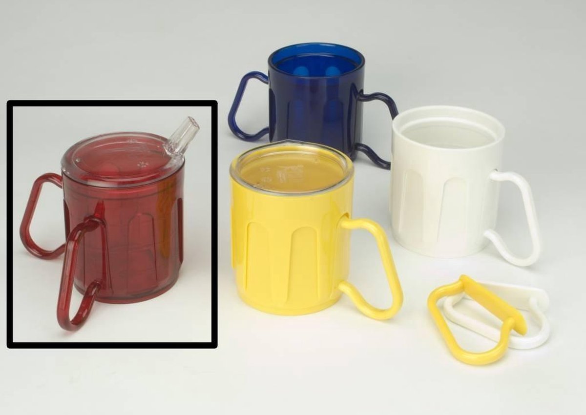 Beker met 2 aanpasbare handvatten Medeci® Cup 340 ml - rood transparant