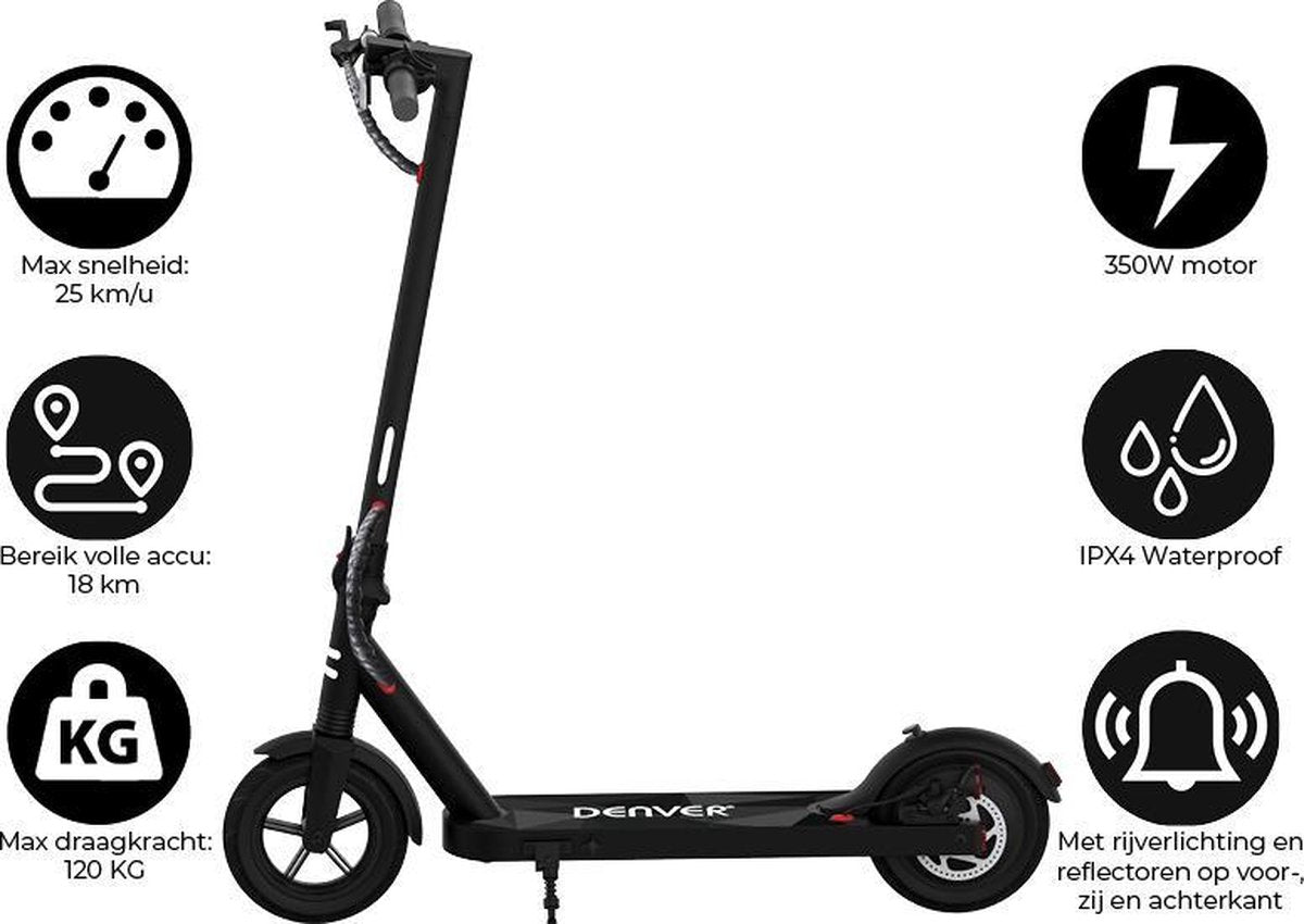 Denver SEL-85350F - Elektrische step voor kinderen & volwassenen - 8.5" Wielen - 25 km/u - E-Step met aluminium frame - actieradius 18KM - Inklapbaar - Met LED verlichting voor & achter - E-Scooter - Zwart