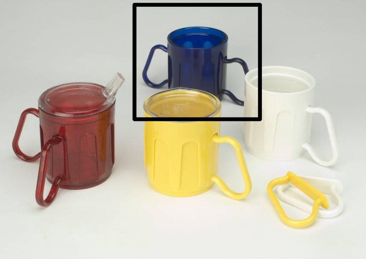 Beker met 2 aanpasbare handvatten Medeci® Cup 340 ml - blauw transparant