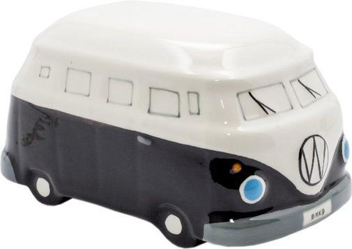 Spaarpot - Keramiek - Volkswagenbusje - Zwart - 14x8x8cm - Sawahasa  - Thailand - Fairtrade