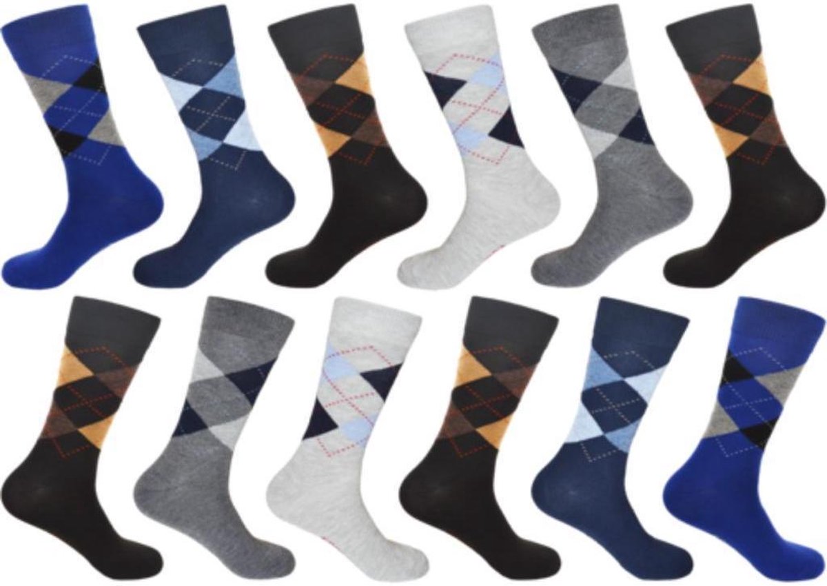 GIANVAGLIA HEREN SOKKEN/KATOEN/BLAUW/MARINE BLAUW/GRIJS/ANTRACIET/BEIGE/BRUIN/12 PAAR/MULTIPACK/ARGYLE/GERUIT/MAAT 43-46