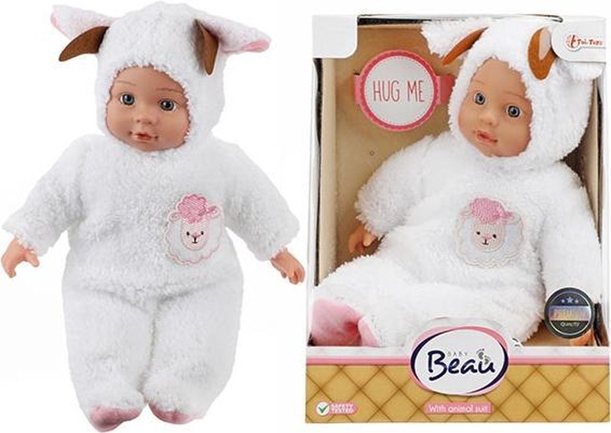 BEAU Babypop in dierenpakje Schaap 32CM