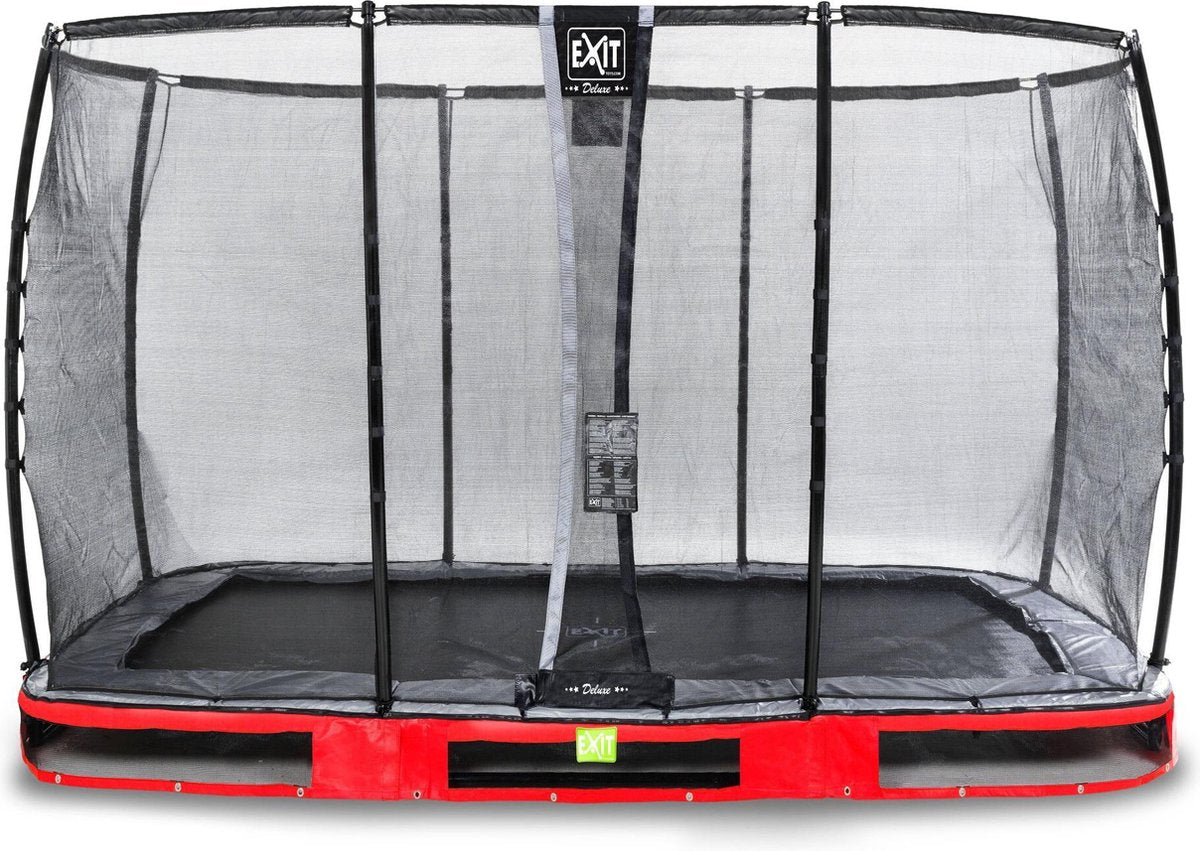 Trampoline EXIT Elegant Premium inground - 244x427cm met Deluxe veiligheidsnet - rood